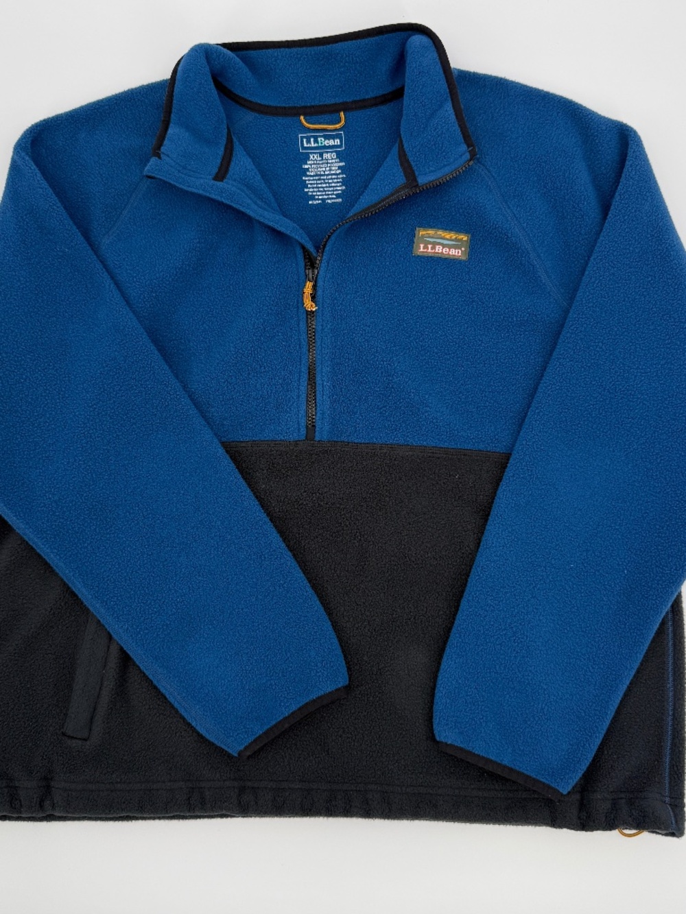 LL Bean Mountain Classic Fleece Pullover Regular Blue Black Quarter Zip Men XXL